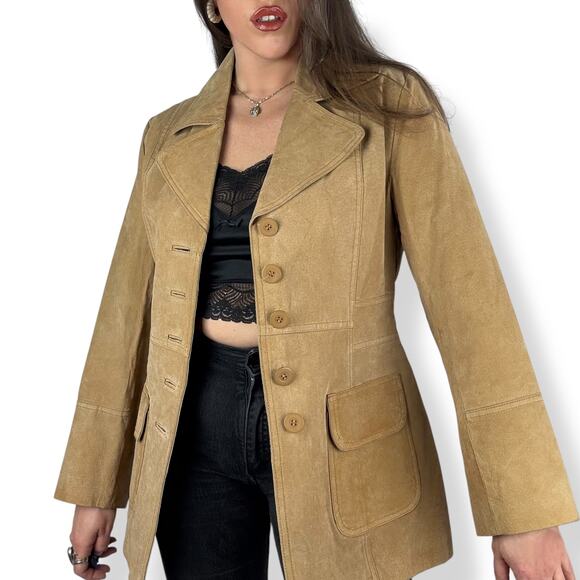 90's PARIS BLUES tan suede leather blazer jacket